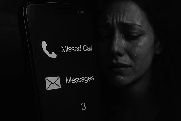 plachushhae-devushka-s-propushhenymi-zvonkami-i-soobshheniyami Закрытая дверь с полосой света и чашка кофе на табурете, символ доверия и ожидания